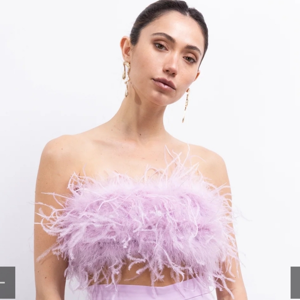 LisaMaree Starburst Ostrich Feather Crop Top. Purple. Sz M